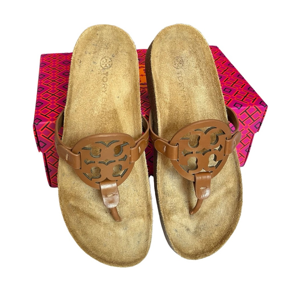 Tory Burch Miller Cloud Sandals Brown Leather Size 7.5